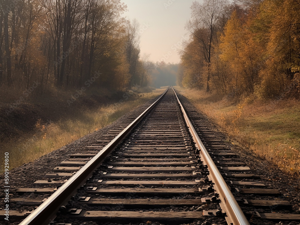 Obraz premium railroad tracks stretching into the distance. Generative AI