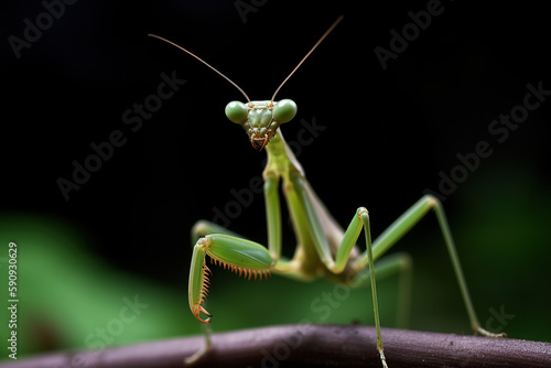 Captivating Macro Shot of a Praying Mantis Perched on a Twig