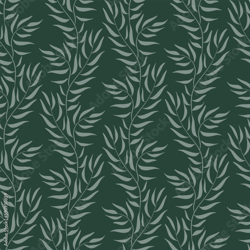 Green leaf on vine climbing seamless pattern vector illustration