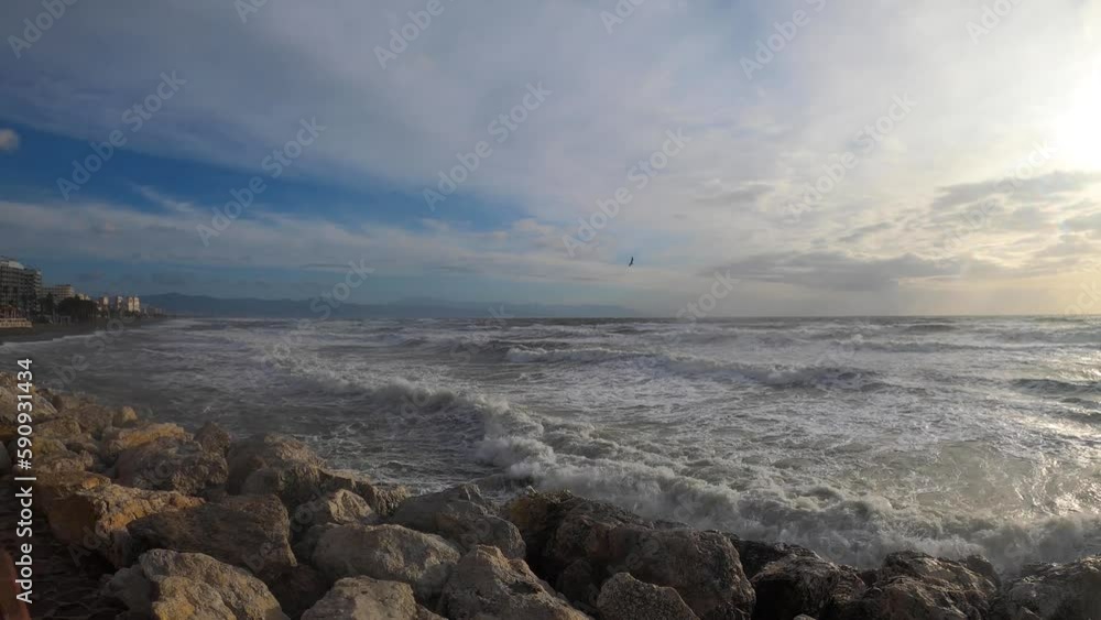 Sea storm in Torremolinos, Malaga, Spain Sea storm in Torremolinos, Malaga, Spain