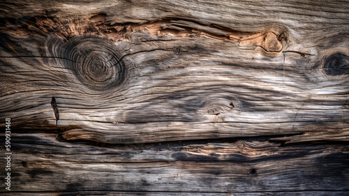 Weathered wood background texture with a mix of light and dark gray tones, the wood grain, knots, and imperfections are clearly visible. Wallpaper.