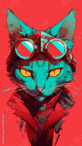 social media portraiture, a cool cat, in the style of anime art. generative AI photo