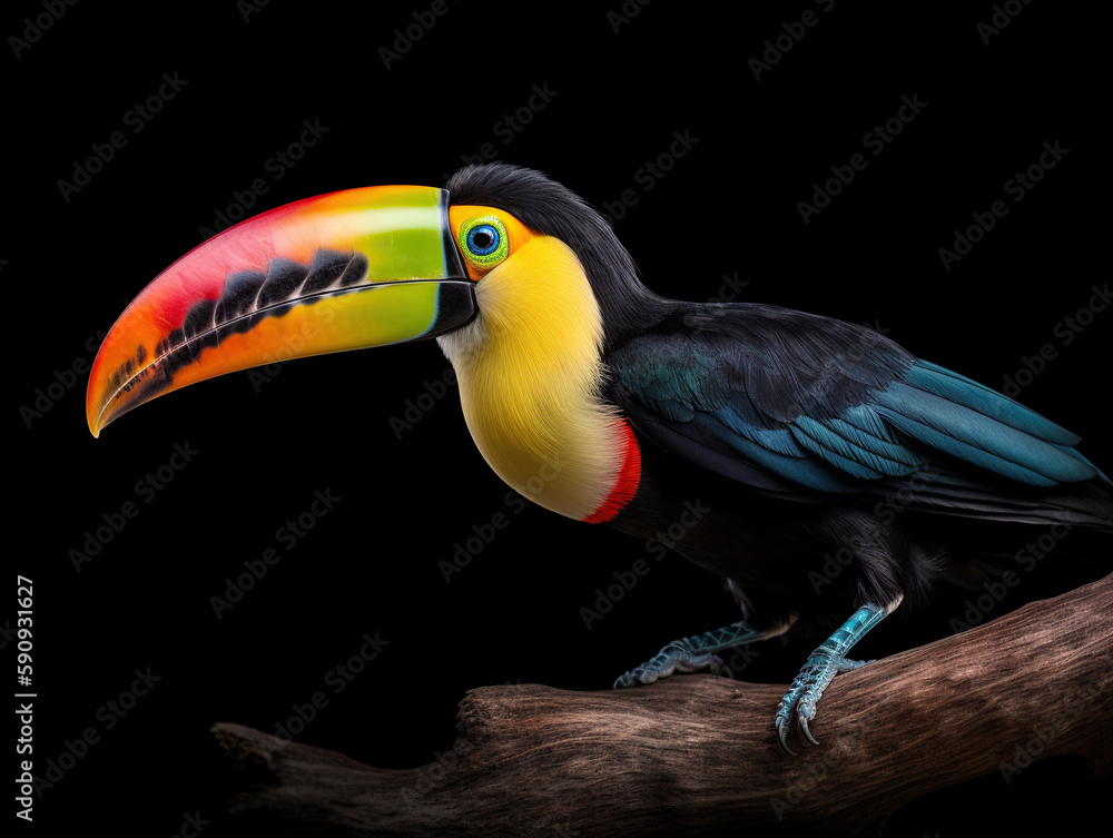 Obraz premium Stunning Photo of Colorful Toucan Perched on Tree Branch
