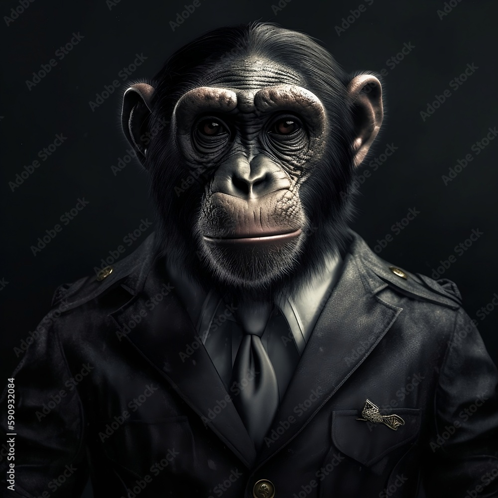 portrait of a monkey in a leather jacket.  Generative ai