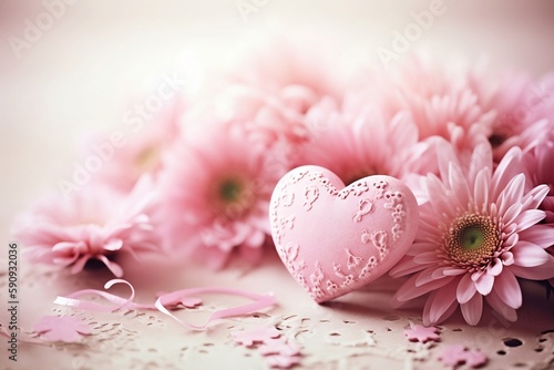 pink heart with pink flowers. Valentines day. Mothers day.  Generative ai
