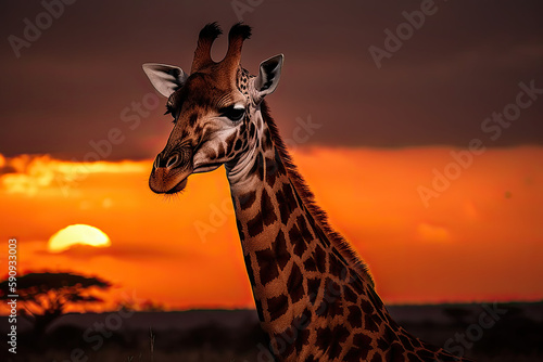 Relaxed Giraffe in Shades Posing in a Serengeti Sunset © Maxim