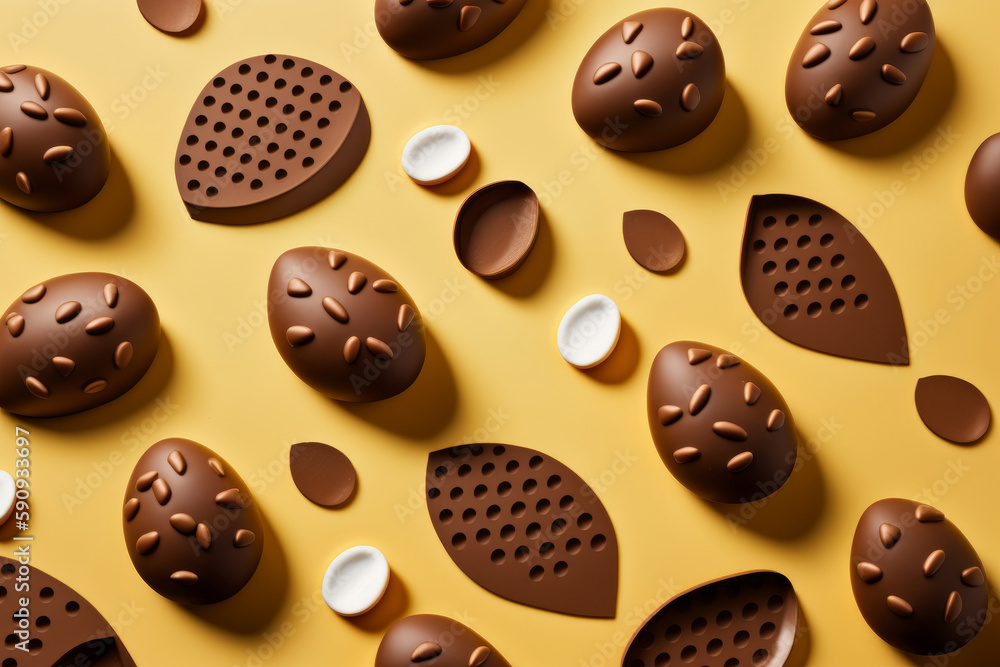 Fondo huevos de pascua aesthetic, huevos de chocolate decoración infantil, juego esconder huevos dulces, repostería de lujo inspiración moderna creado con IA generativa Fondo huevos de pascua aesthetic, huevos de chocolate decoración infantil, juego esconder huevos dulces, repostería de lujo inspiración moderna creado con IA generativa