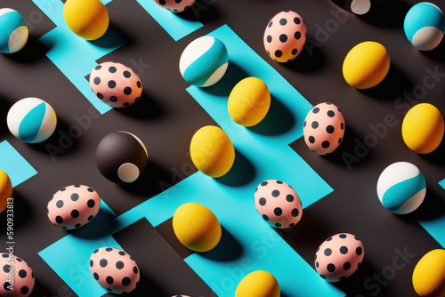 product display huevos de pascua, decoración huevos de chocolate para celebrar la primavera, fiesta de la primavera con dulces de chocolate, creado con ia generativa photo