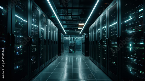 High-Tech Server Room Corridor, AI Generative