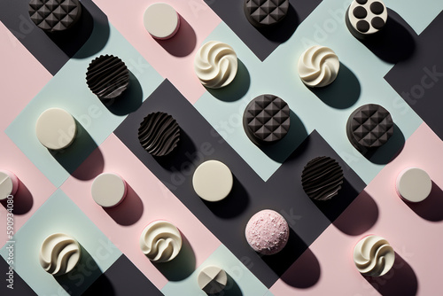 Bombones de chocolate negro aesthetic, bombones de lujo reposteria coreana, regalo de san valentin dulce, caramelos y chucherías deliciosas, creado con IA generativa photo