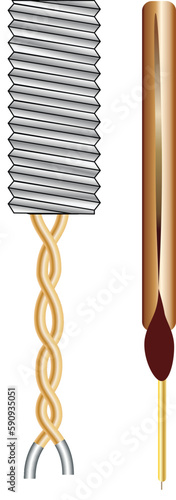 Electrodes copper or silver with twisted wire plus and minus ends vector illustration