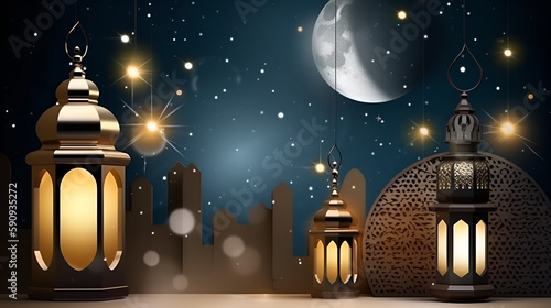 Ramadan kareem islamic mosque greeting  Eid mubarak background  Generative Ai