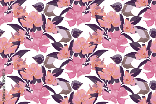 Vector floral seamless pattern with pink garden flowers