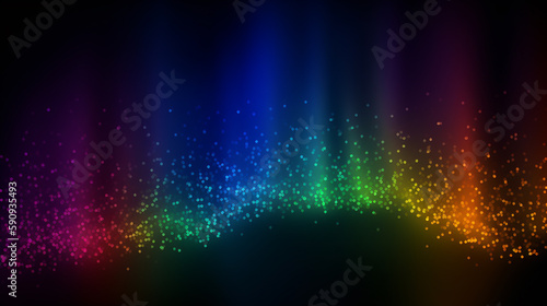 Stars sparks in the dark sky on black background rainbow colors gradient flares with flash waterdrops aurora borealis, KI, AI