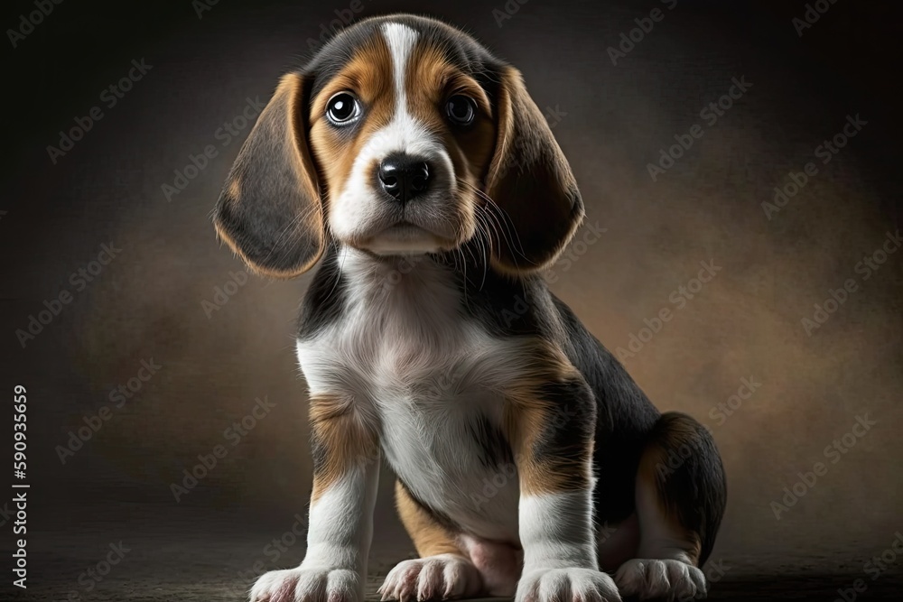 an adorable puppy sitting on a black background. Generative AI