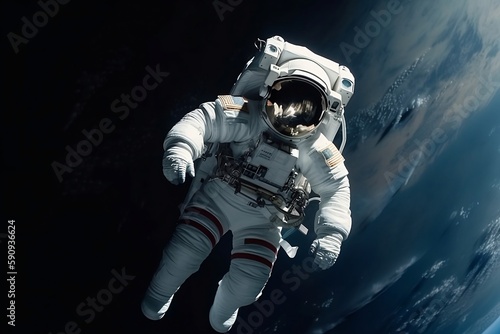 American astronaut in space with the earth in the background created with Generative AI technology