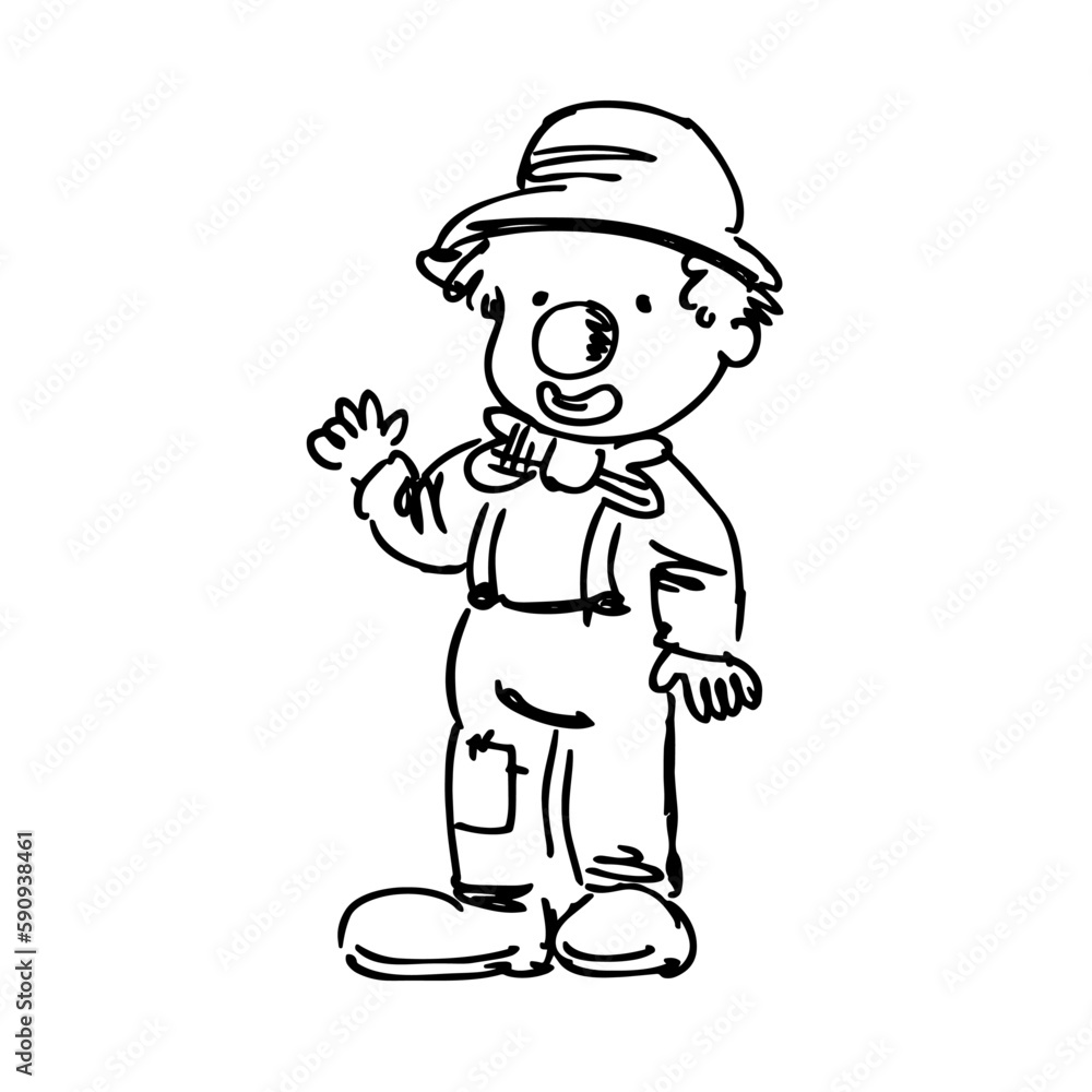 Clown on white background. Vector illustration smiling boy in a hat and overalls. Clown on white background. Vector illustration smiling boy in a hat and overalls.