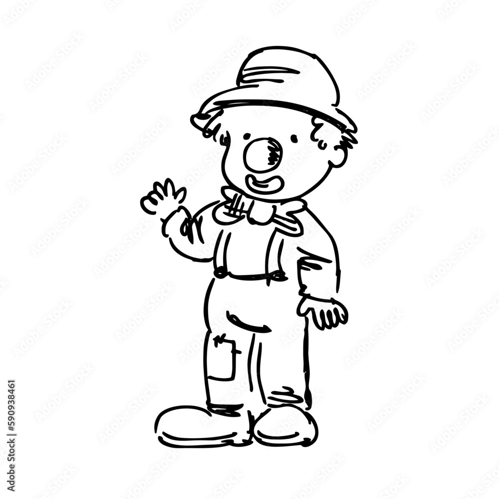 Clown on white background. Vector illustration smiling boy in a hat and overalls.