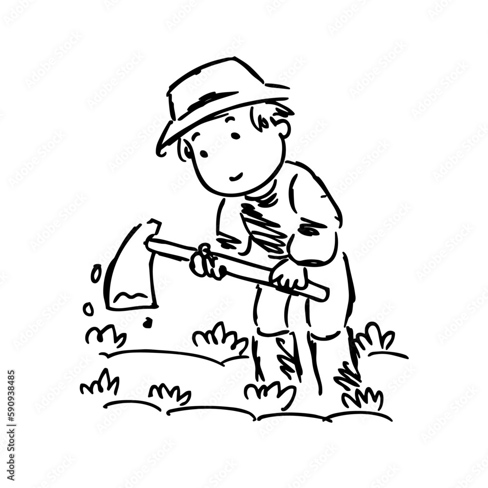 Gardener with a shovel. Vector illustration on white background. Gardener with a shovel. Vector illustration on white background.