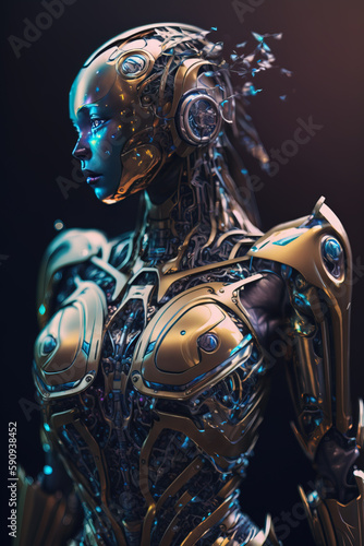 Generative AI. Humanoid Robot  Bioluminicense  Energy Aura