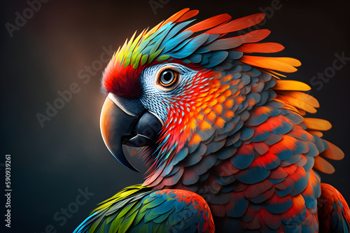 Magnificent colorful unearthly bird. AI generated illustration.