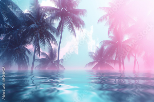 summer palm tree colorful background Generative AI © Paula