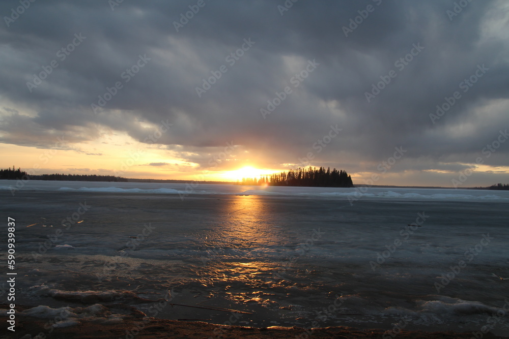 Sunset On The Frozen Lake, Elk Island National Park, Alberta