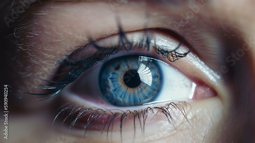 Close-up of Female Blue Eye - Generative AI.