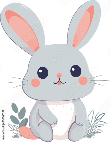 Cute Rabbit With Carrot Cartoon Vector Icon Illustration. Animal Icon Concept Isolated Vector. Flat Cartoon Style © Mrt