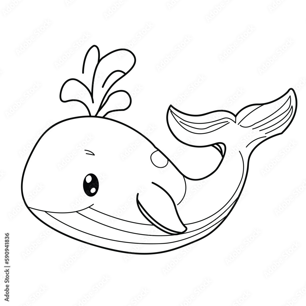 Whale coloring page. Hand drawn whale coloring page. Whale cartoon ...