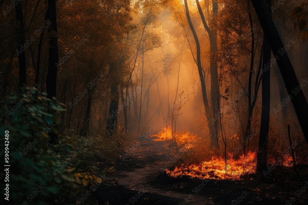 Forest fire with trees on fire photo with generative ai Forest fire with trees on fire photo with generative ai