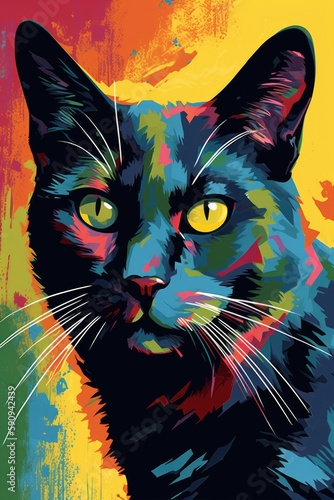 Stylized colorful graphic illustration of cat with generative ai © Mustafa