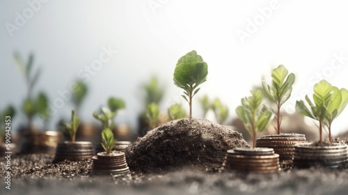 green seed growth on coins stack with white background  Generative AI photo