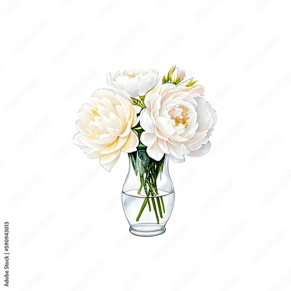 Obraz premium Peony in vase watercolor, generative ai