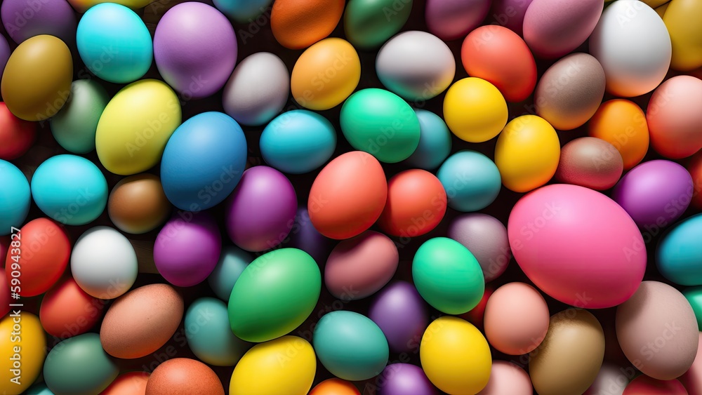 Fototapeta premium Lots of colorful Easter eggs, pattern, background, illustration