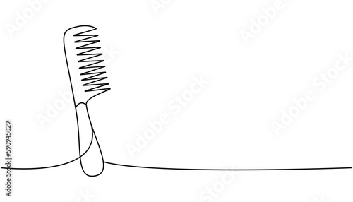 Professional comb for hair one line continuous drawing. Barber shop and hairdresser tools continuous one line illustration.