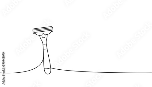Razor, safety razor, shaver one line continuous drawing. Makeup and beauty tools continuous one line illustration. Vector linear illustration.