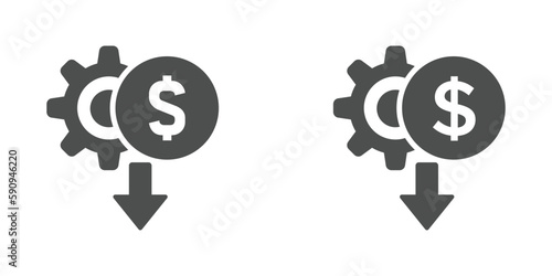 Cost reduction vector graphic icons. Manufacturing cost reduction sign
