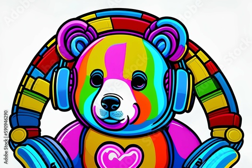 colorful bear wearing headphones-Generate AI