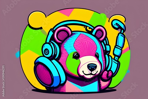 colorful bear wearing headphones-Generate AI