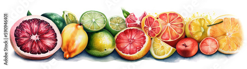 citrus fruits, watecolor illustration isolated on white, AI generative image