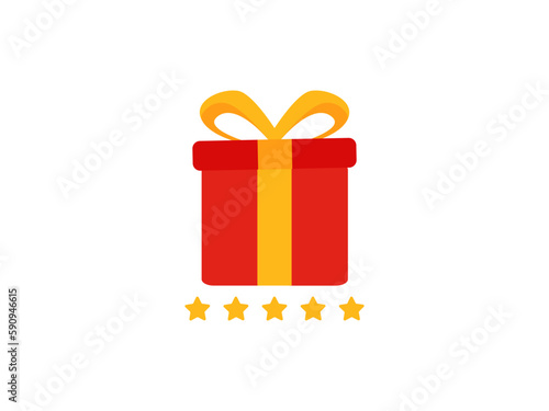 surprise red gift box, birthday celebration, special give away package, loyalty program reward, vector icon illustration