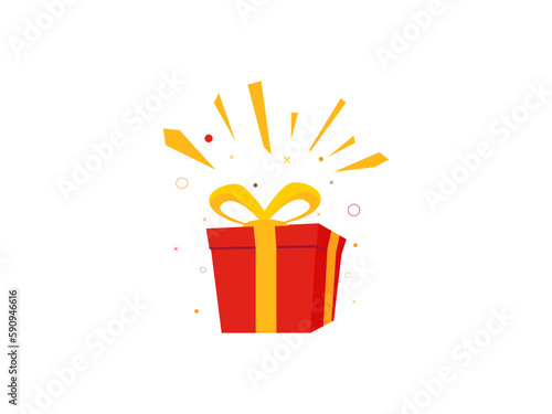surprise red gift box, birthday celebration, special give away package, loyalty program reward, vector icon illustration
