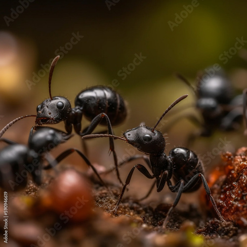 Macro photo closeup portrait of ants