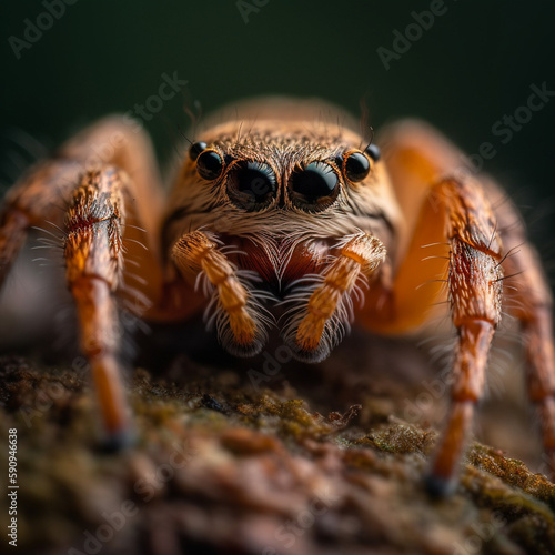 Macro photo closeup portrait of spider