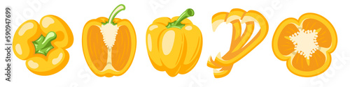 Sweet yellow bell peppers set isolated on white background. Bell peppers in Cartoon style. Vector illustration