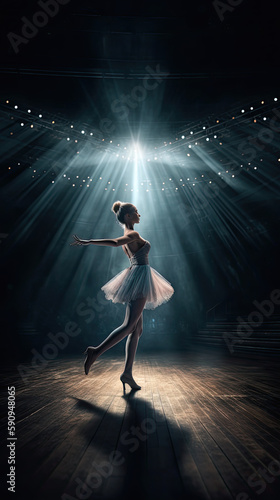 Ballerina silhouette performing on stage with spotlight effect