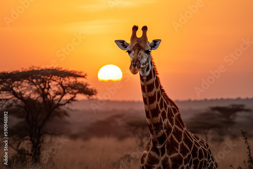 Relaxed Giraffe in Shades Posing in a Serengeti Sunset