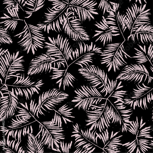 SEAMLESS GRUNGE DISTRESSED HAND PAINTED FERN PALM TROPICAL JUNGLE HOLIDAY VACATION RESORT LEAVES FLORAL PATTERN SWATCH