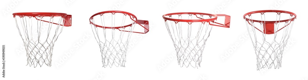 Collage of basketball hoop isolated on white, different sides